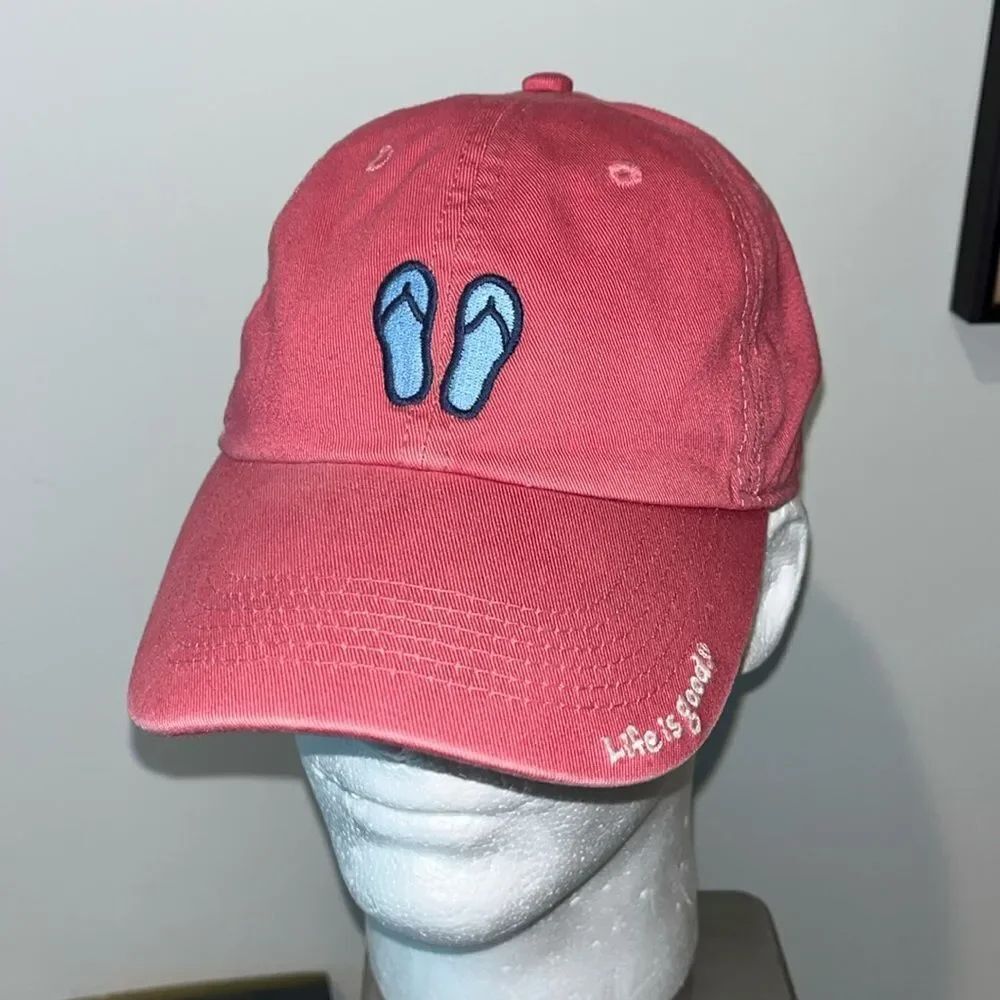 Life is Good Blue Flip Flop Flops Sandals Pink Relaxed Fit Adjustable Hat Cap